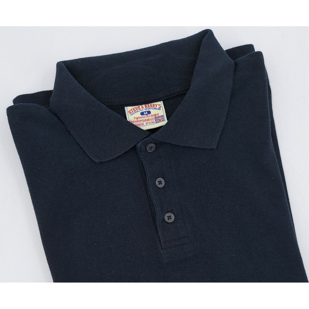 Steve & Barry's Polo Shirt Mens Medium Navy Blue Pique Knit Short Sleeve Solid